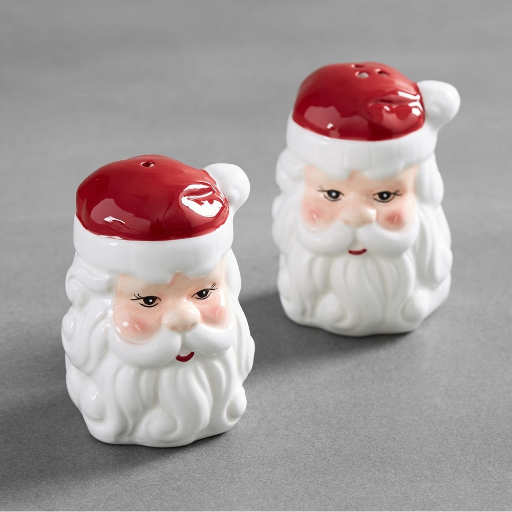 Pottery Barn Hand Painted Nostalgic Style Santa Head Salt & Pepper Shakers 🎅🏻
